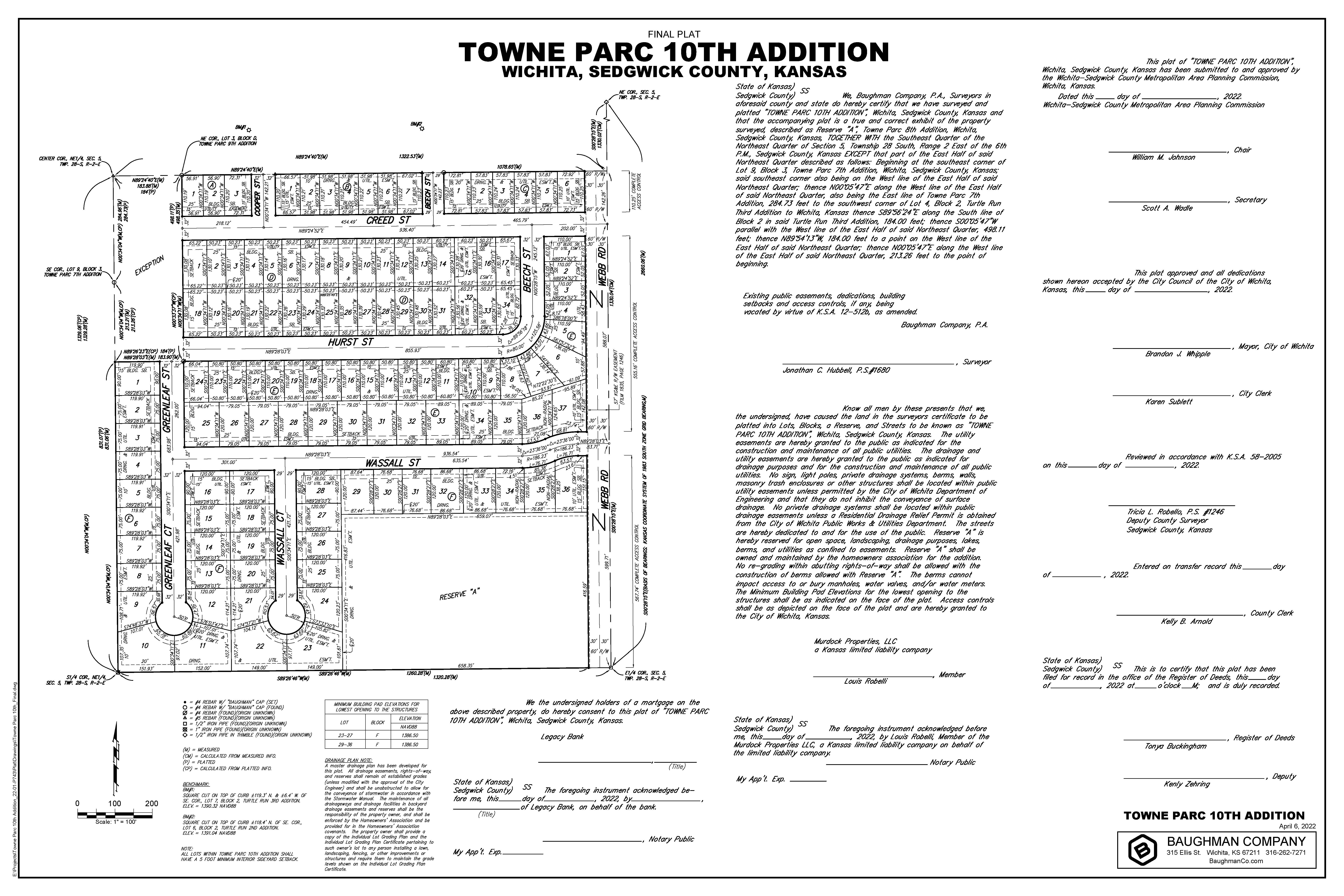 Towne Parc plat map 10th by Liberty Communities, Kansas